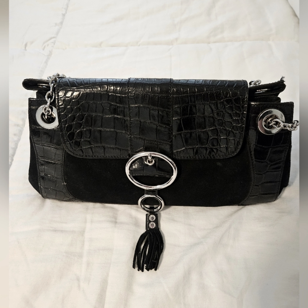 Adrienne Vittadini Leather and Suede Black Shoulder Bag